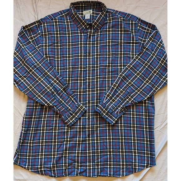 LL Bean Flannel Shirt Men's XXL Tall Blue, Red and White Plaid Button Up 2XLT - Picture 1 of 3